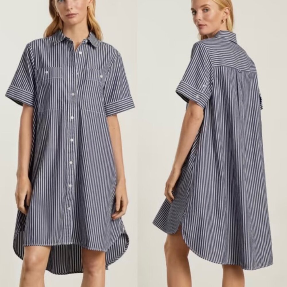 Everlane Daytripper Shirt Dress Navy Stripe NWOT Sz Medium